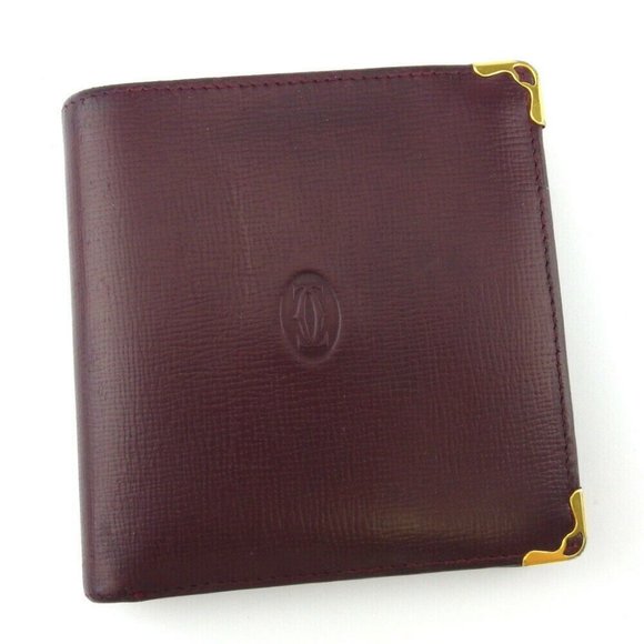 Cartier Two Folded Purse Mastline Boldeaux Leather Authentic  USED - Picture 1 of 8